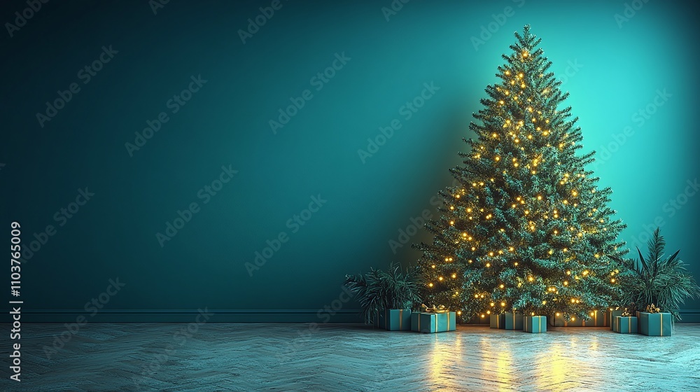 decor inretior christmas tree illuminated with green neon light, christmas tree shape on wall, with festive gerlland and star, blue green fairy background, modern design interior, night party xmas decor inretior christmas tree illuminated with green neon light, christmas tree shape on wall, with festive gerlland and star, blue green fairy background, modern design interior, night party xmas