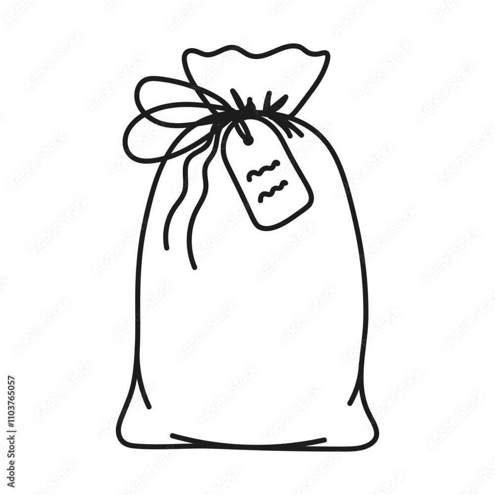 Obraz premium Hand drawn bag with label. Vector illustration isolated on white background.