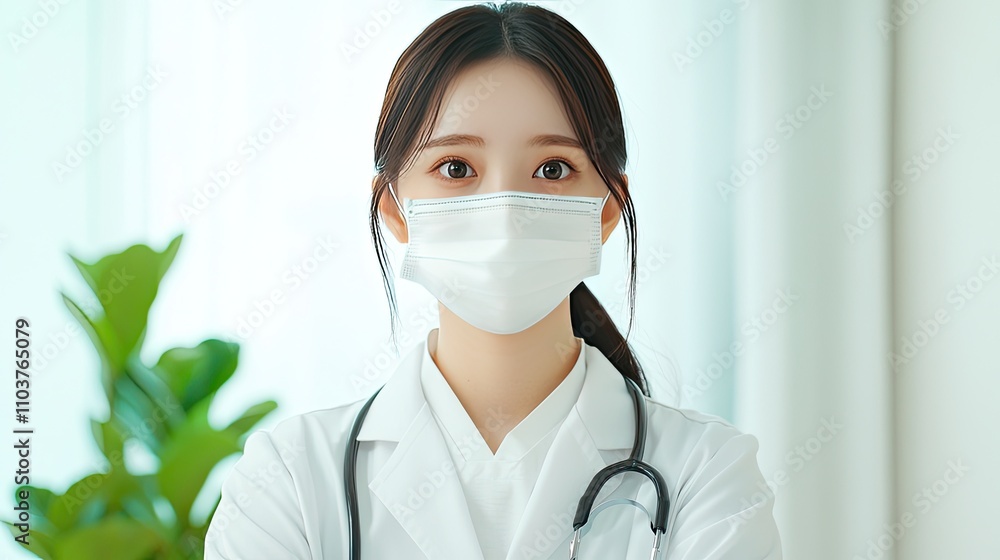 A Doctor Medicine chinese treatment concept. A healthcare professional in a white coat and mask stands confidently, embodying dedication and care in a clinical environment. A Doctor Medicine chinese treatment concept. A healthcare professional in a white coat and mask stands confidently, embodying dedication and care in a clinical environment.