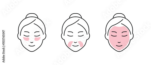 Woman with Eye Gel Patch and Mask Line Icon. Patch Under Eye and Mouth, Face Beauty Mask Linear Pictogram. Facial Cosmetic Anti Aging Procedure