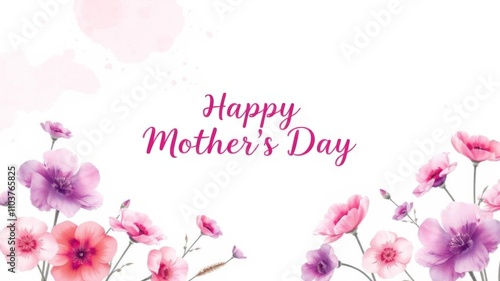 Watercolor illustration of romantic pink and purple flowers with text space on purple background for women's day, mother's day, birthday concept, background, pink, birthday concept