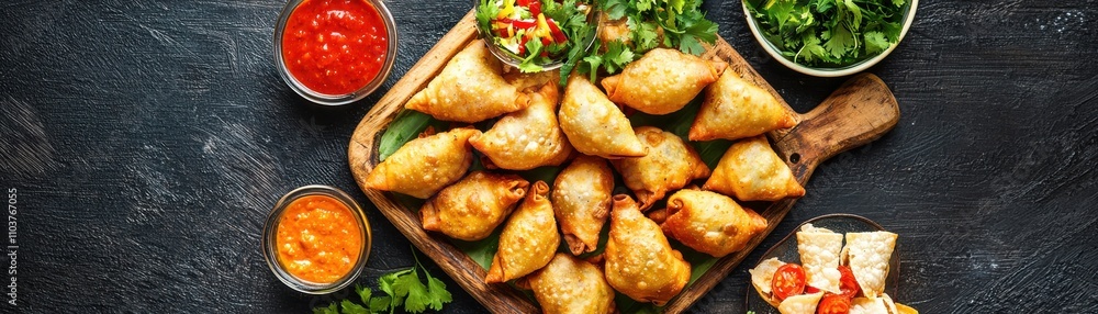 Vibrant Platter of Assorted Samosas Highlighting Indian Flavor Indian food cuisine Vibrant Platter of Assorted Samosas Highlighting Indian Flavor Indian food cuisine
