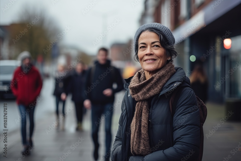 Portrait of a happy senior woman walking in the street with her friends Portrait of a happy senior woman walking in the street with her friends