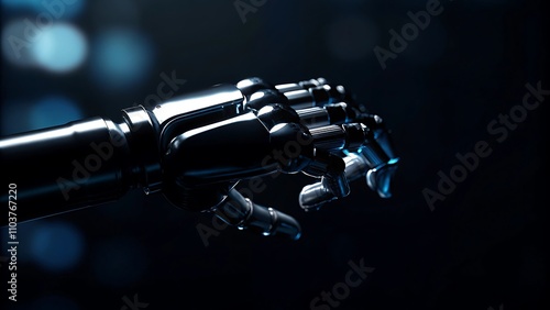 robotic hand on blurred bokeh background, artificial intelligence, technology.AI GENERATED photo