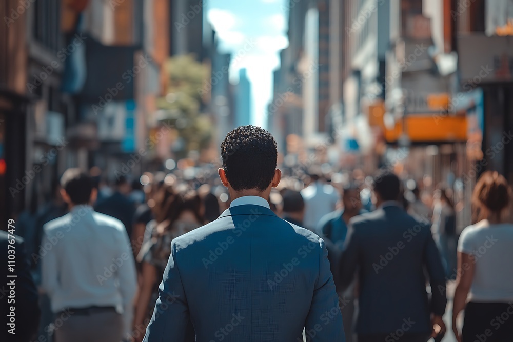 Anonymous Man in Suit, City Sunlight, Dense Crowd Movement Anonymous Man in Suit, City Sunlight, Dense Crowd Movement