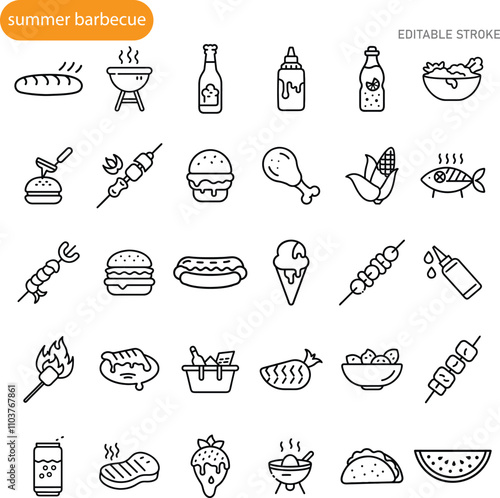 Summer Barbecue Icons Food, Grill, Drinks, and More