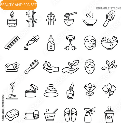 Beauty Spa Set Icons Wellness, Relaxation, Treatment, Skincare, Products