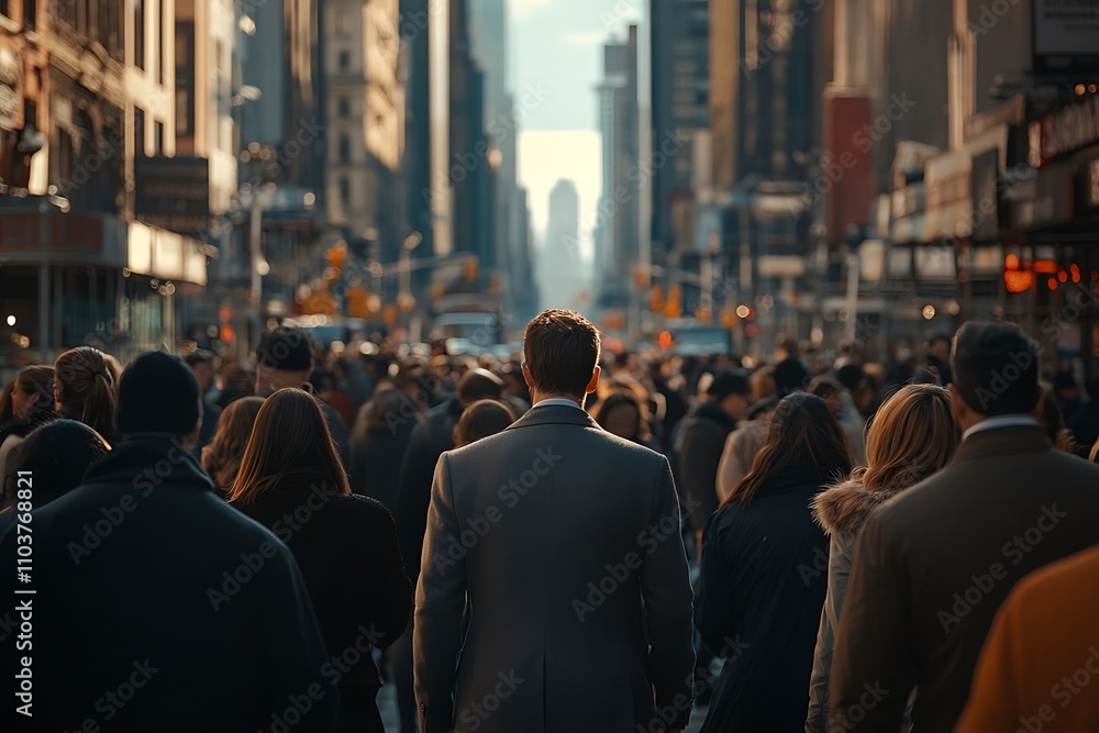 Anonymous Man Walking Alone in Diverse City Crowd Anonymous Man Walking Alone in Diverse City Crowd