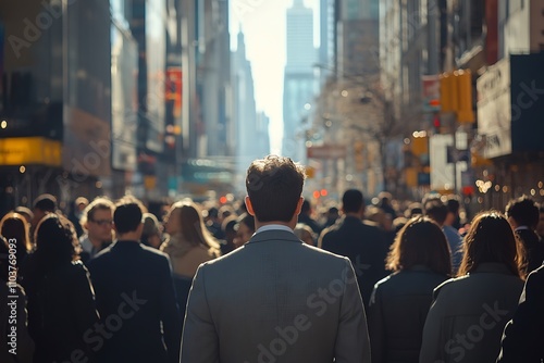 Anonymous Man Walking Bright City Street Daytime Urban Scene