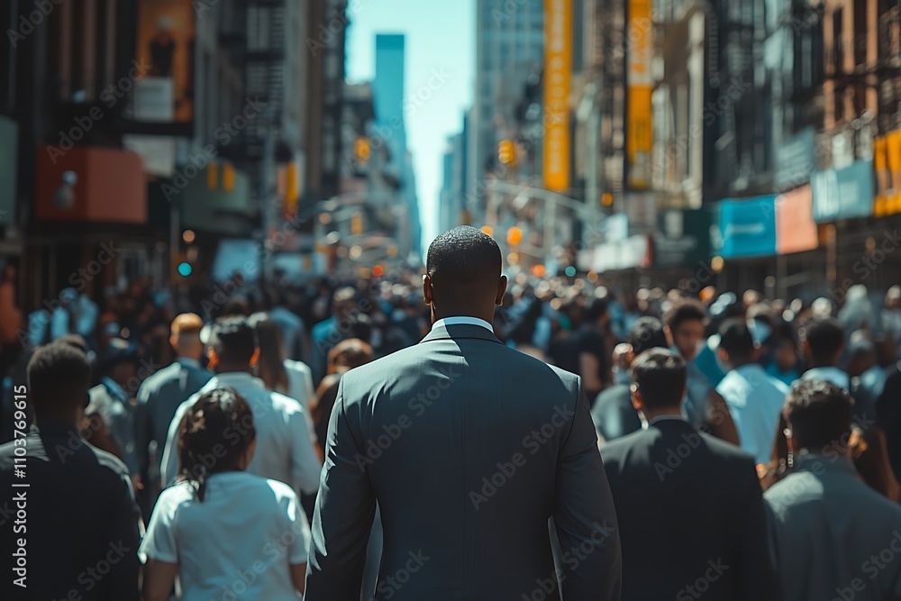 Anonymous Man Walking Crowded Modern City Street Anonymous Man Walking Crowded Modern City Street