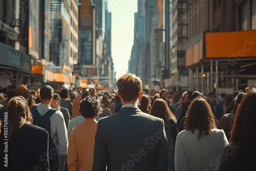 Anonymous Man Walking in Bright Sunlight, New York City Street Scene