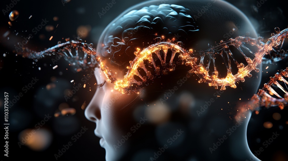 Futuristic DNA Strands Rendered in Abstract Visualization Futuristic DNA Strands Rendered in Abstract Visualization