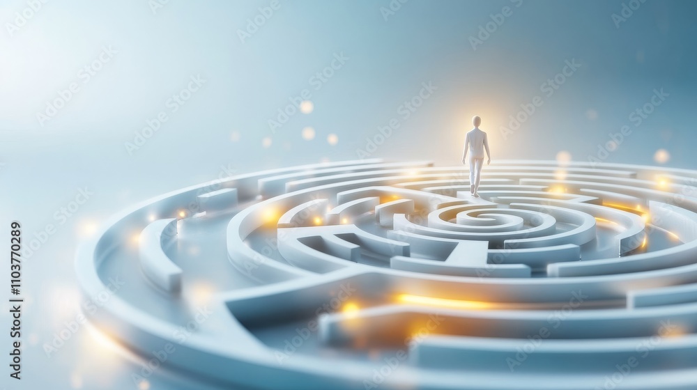 Serene Figure Walking Through a Glowing Labyrinth Serene Figure Walking Through a Glowing Labyrinth