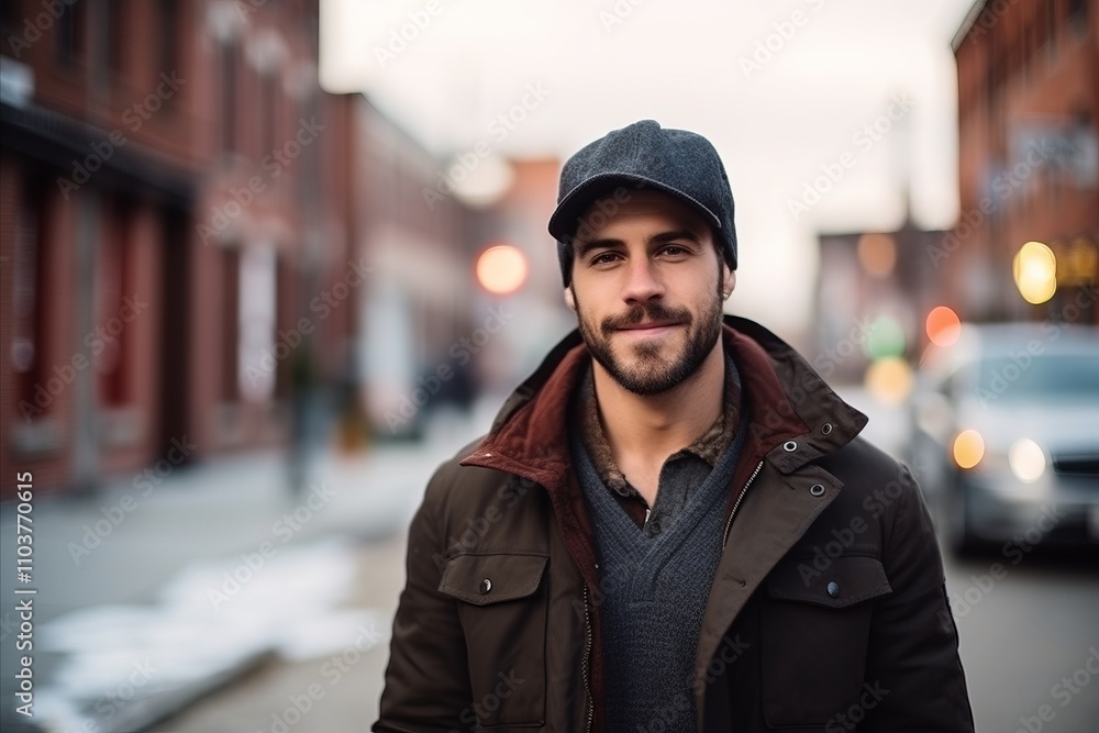 Portrait of a handsome young man wearing a cap and coat. Portrait of a handsome young man wearing a cap and coat.
