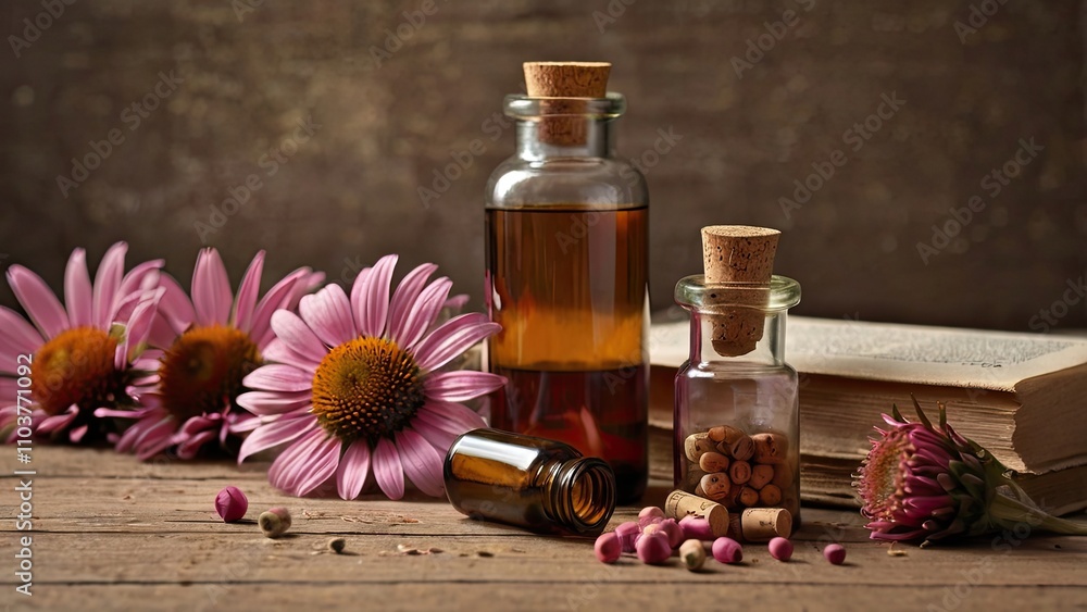 Herbal Oil Vials with Echinacea Flowers Herbal Oil Vials with Echinacea Flowers