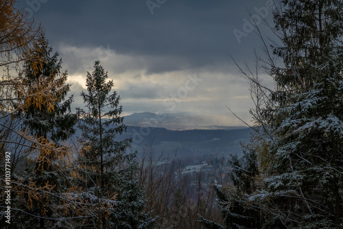 Landscape near Liberec city in Jizerske mountains in autumn afternoon photo