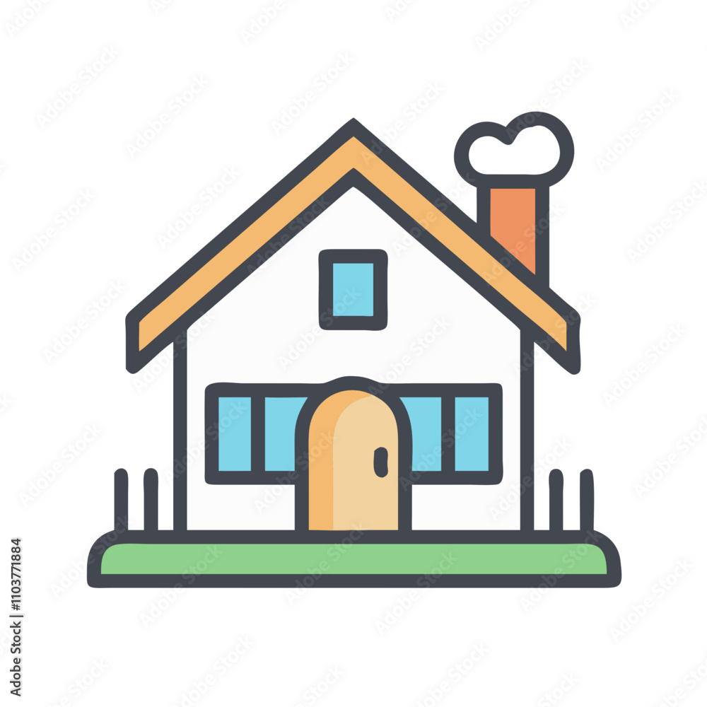 Fototapeta premium Good icon of a charming house with chimney and garden
