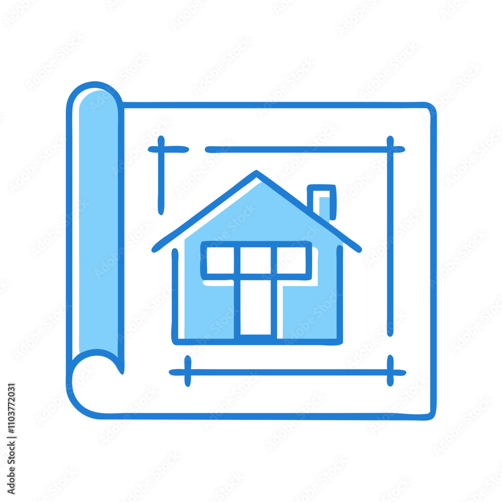 Good icon of a house blueprint in blue lines Good icon of a house blueprint in blue lines