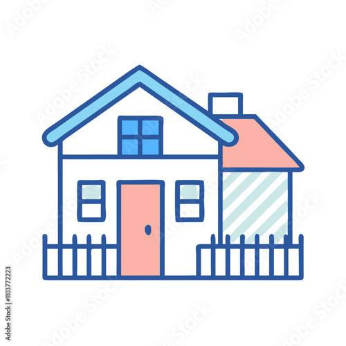 Good icon residential house with blue and pink design
