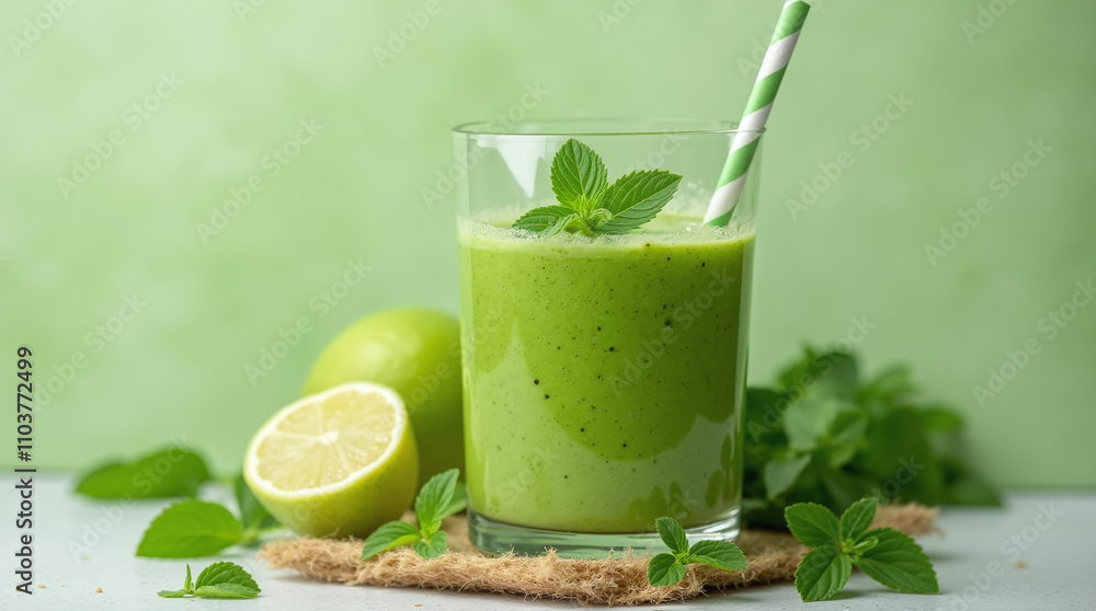 Green Healthy Smoothie Drink, Vegetarian or Vegan, with Fruits and Vegetables Green Healthy Smoothie Drink, Vegetarian or Vegan, with Fruits and Vegetables