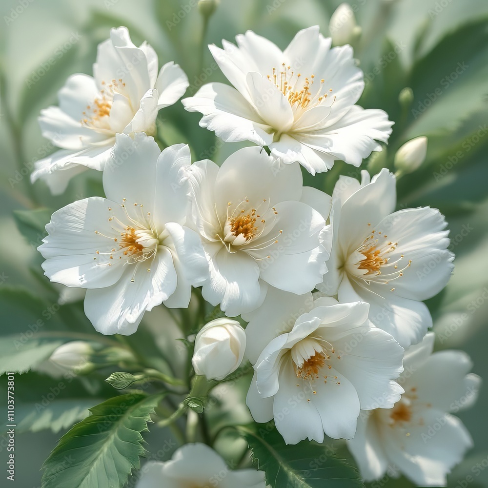 Obraz premium AI-created floral portrait: white blooms on a verdant backdrop.