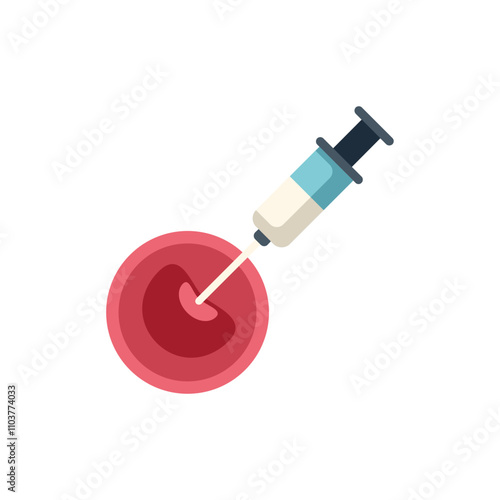 This illustration depicts a syringe injecting liquid into a red blood cell, representing concepts like blood doping, medical treatments, and scientific research