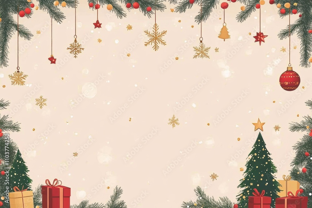 illustration, stars and beads on the top of the Christmas card, simple lines and shapes. illustration, stars and beads on the top of the Christmas card, simple lines and shapes.