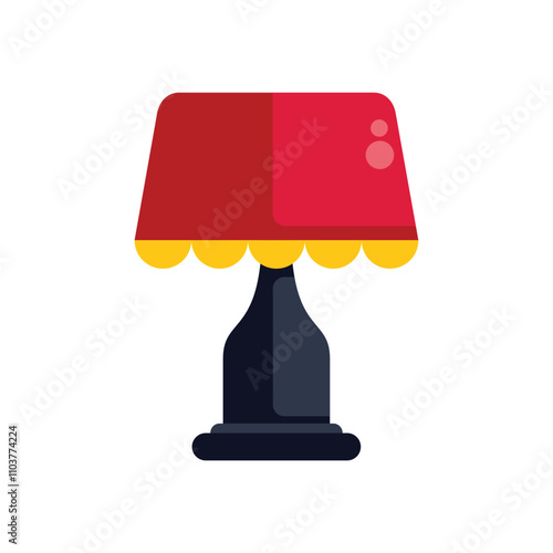 Red bedside lamp standing on the floor with the light turned off, element of interior design for bedroom