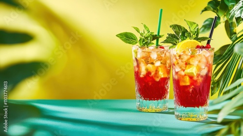 Refreshing Summer Cocktails with Mint and Citrus on Vibrant Background Indian food cuisine