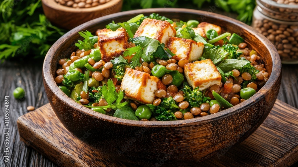 Healthy Vegetarian Dish with Lentils, Paneer, and Fresh Vegetables Indian food cuisine Healthy Vegetarian Dish with Lentils, Paneer, and Fresh Vegetables Indian food cuisine
