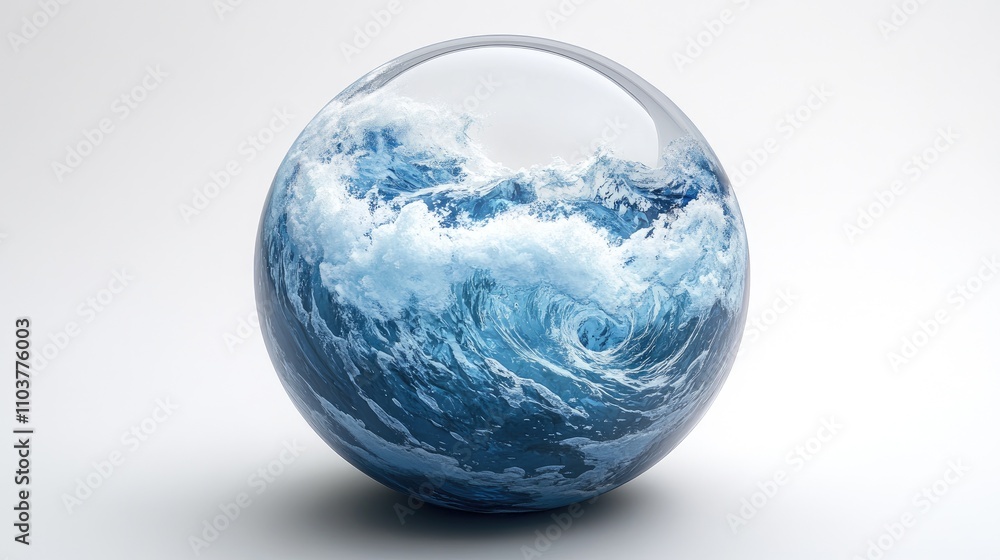 Glossy 3D sphere featuring a vibrant ocean wave design, set against a clean, minimalist background for a striking visual effect. Glossy 3D sphere featuring a vibrant ocean wave design, set against a clean, minimalist background for a striking visual effect.