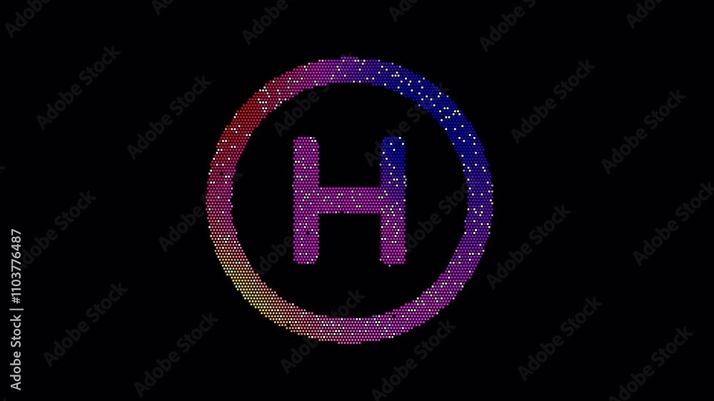 Icon hospital symbol is made up of LED square shapes that shimmer and flicker. There are black dead diodes. In-Out looped. Alpha BW at the end Icon hospital symbol is made up of LED square shapes that shimmer and flicker. There are black dead diodes. In-Out looped. Alpha BW at the end