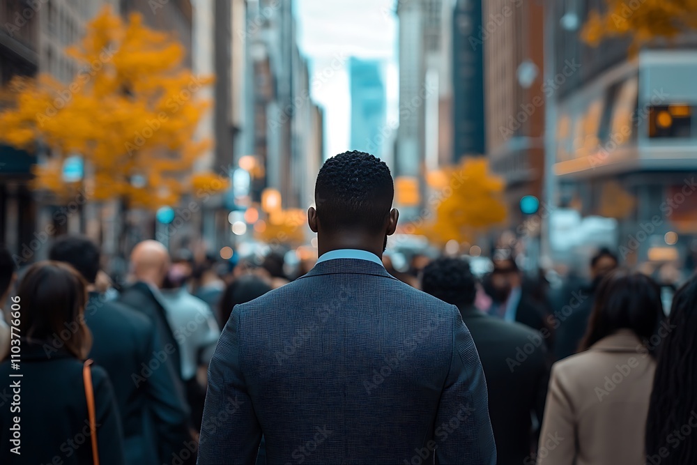 Autumn Metropolis Anonymous Man Walking Through Busy City Crowd Autumn Metropolis Anonymous Man Walking Through Busy City Crowd