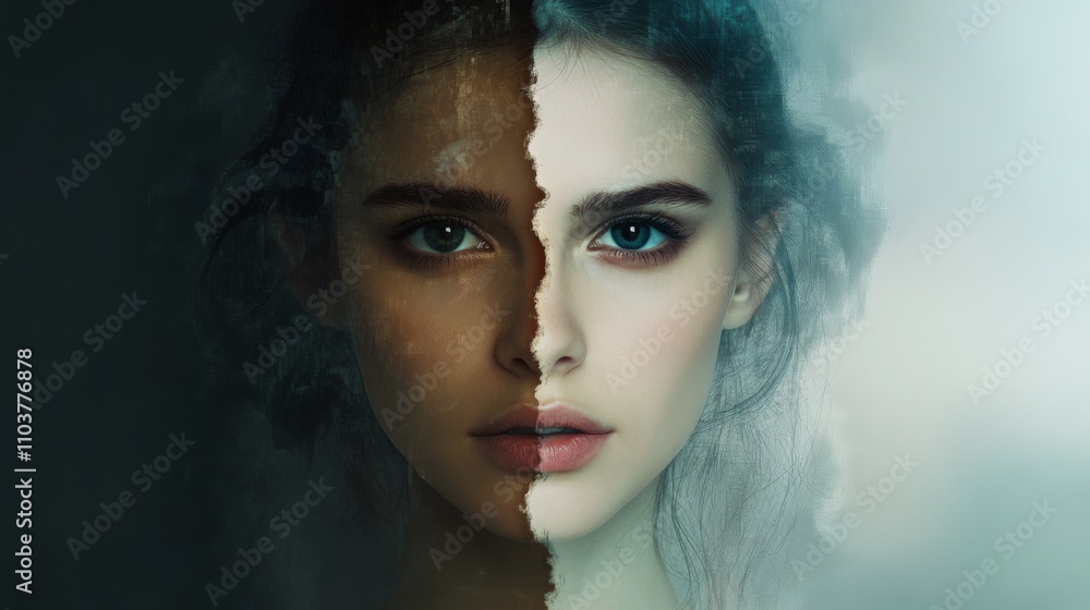 Digital art piece that appears to be portrait Distressed woman with bipolar Digital art piece that appears to be portrait Distressed woman with bipolar