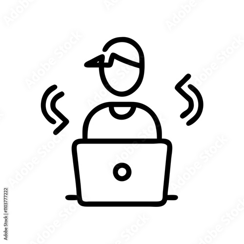Good icon animated person typing on laptop