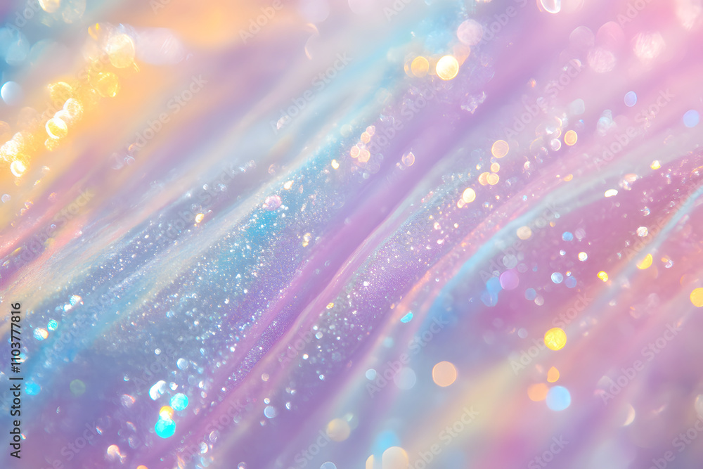 Obraz premium A shimmering, pastel-hued abstract background with glitter and soft waves of color.