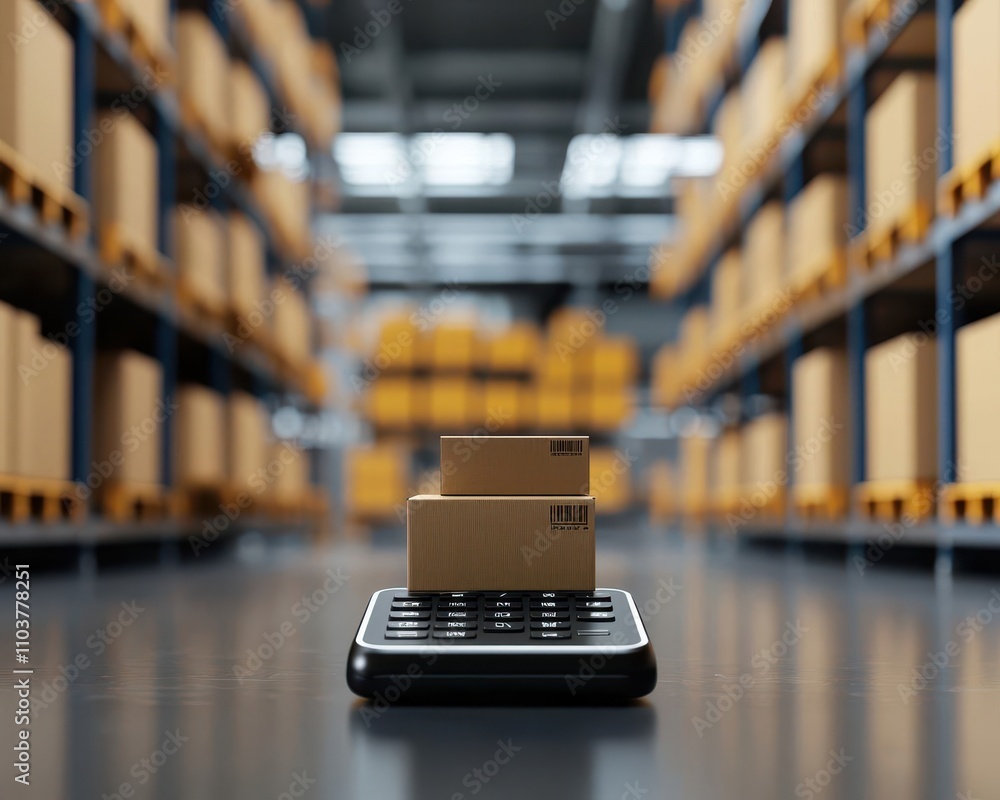Warehouse with barcode scanners and AI for fast stock sorting and distribution logistics, Barcode scanner logistics, Modern, automated, efficient Warehouse with barcode scanners and AI for fast stock sorting and distribution logistics, Barcode scanner logistics, Modern, automated, efficient