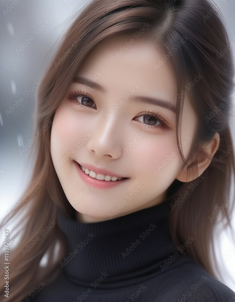 Beauty portrait of a beautiful young smiling woman in a turtleneck sweater. Beautiful bare face, winter image.タートルネックのセーターを着た美しい若い笑顔の女性の美容ポートレート。美しい素顔、冬のイメージ。 Beauty portrait of a beautiful young smiling woman in a turtleneck sweater. Beautiful bare face, winter image.タートルネックのセーターを着た美しい若い笑顔の女性の美容ポートレート。美しい素顔、冬のイメージ。