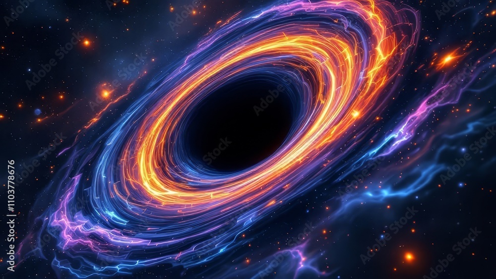 Obraz premium Exploring black hole structure: event horizon, accretion disk, singularity.