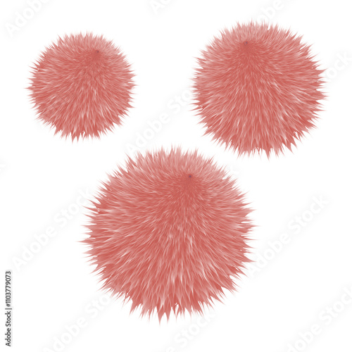 Colorful cartoon fluffy pompoms. Fur balls. Vector isolated on transparent background