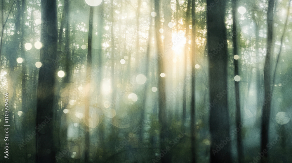 Fototapeta premium Green nature bokeh background with the tree in the park for graphic design or wallpaper.