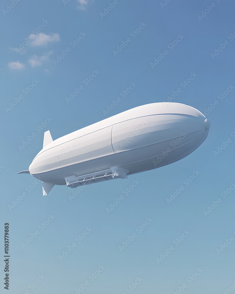 Fototapeta premium A sleek, white airship floating in a clear blue sky, showcasing modern transport technology.