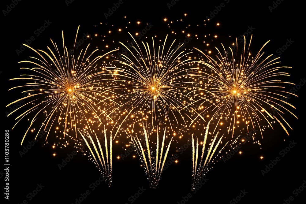 Fototapeta premium Golden fireworks in a symmetrical display on a black background