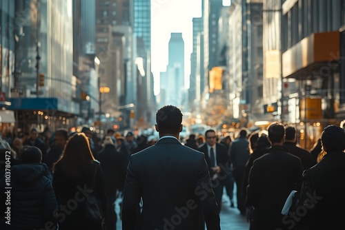 Back View Man in Suit Walking NYC Urban Commute