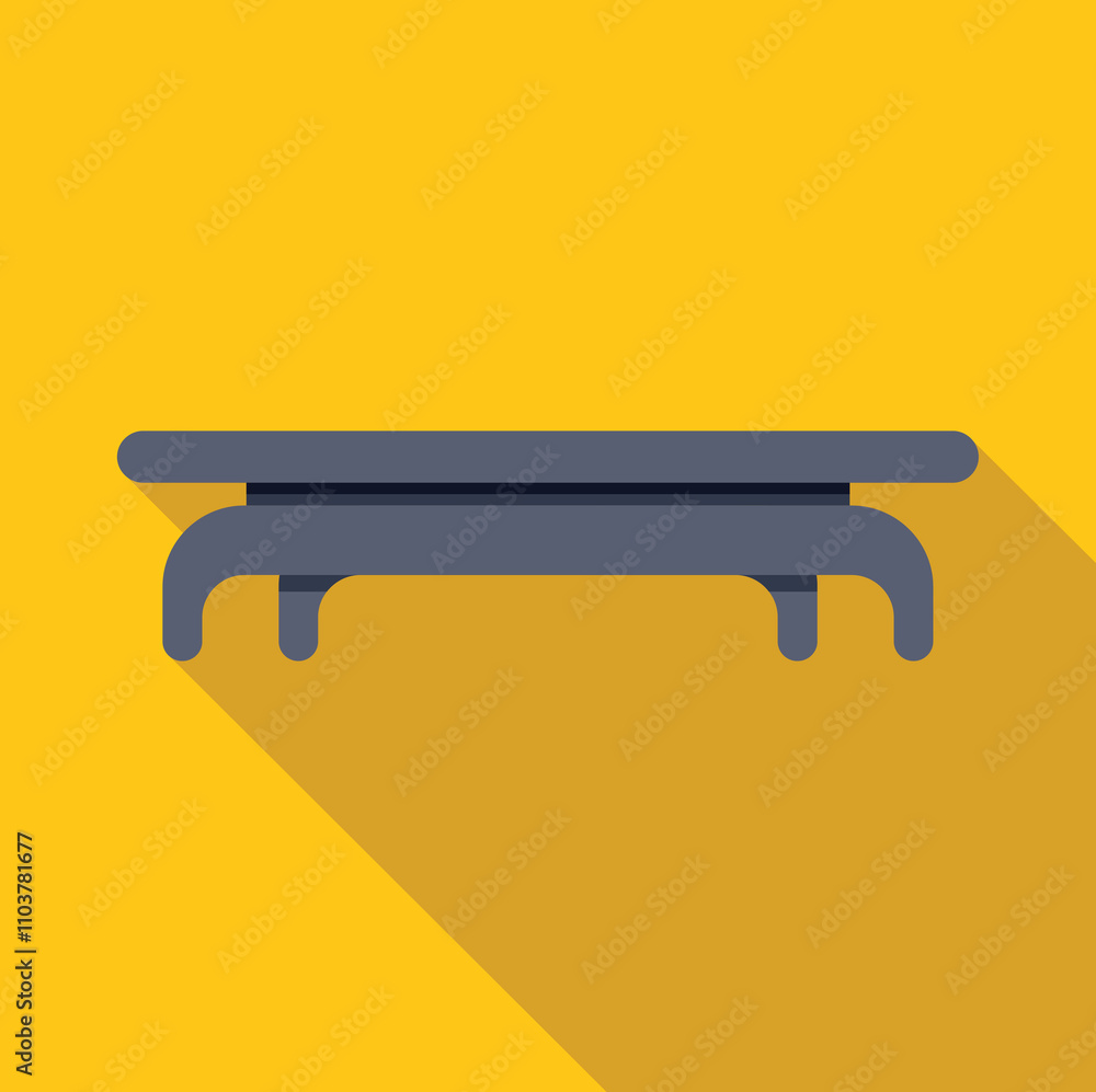 Empty waiting room bench casting a long shadow against a vibrant yellow wall, creating a simple yet evocative scene Empty waiting room bench casting a long shadow against a vibrant yellow wall, creating a simple yet evocative scene