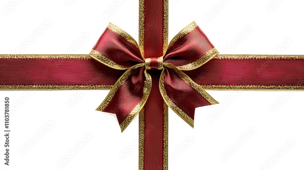 Burgundy and gold ribbon bow, perfect for adding a touch of elegance to any gift or project.