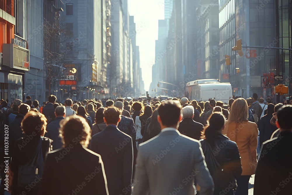 Backlit City Crowd Man Walking Among Commuters Backlit City Crowd Man Walking Among Commuters