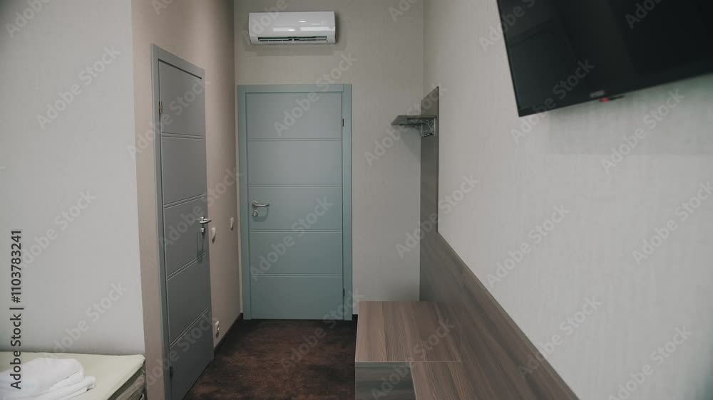 A room waiting for guests. Two made-up beds in the apartment. A room waiting for guests. Two made-up beds in the apartment.