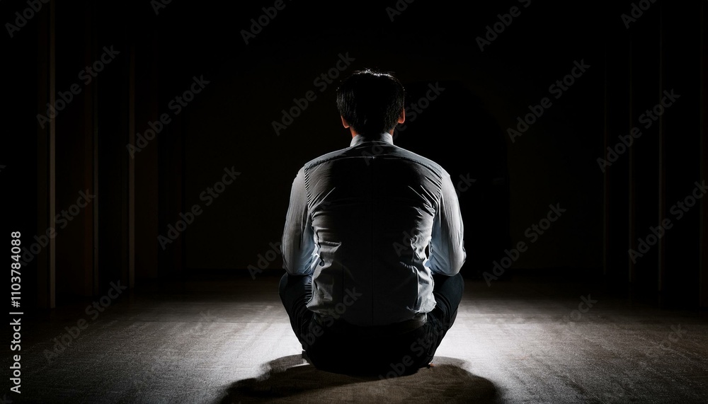 어두운 방 한가운데 앉아있는 사람이 등을 돌리고 있는 장면 어두운 방 한가운데 앉아있는 사람이 등을 돌리고 있는 장면