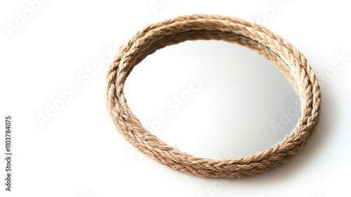 Mirror with a natural rope frame, white isolated background.